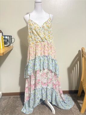 Floral Tiered Maxi Dress - Pastel Multi
